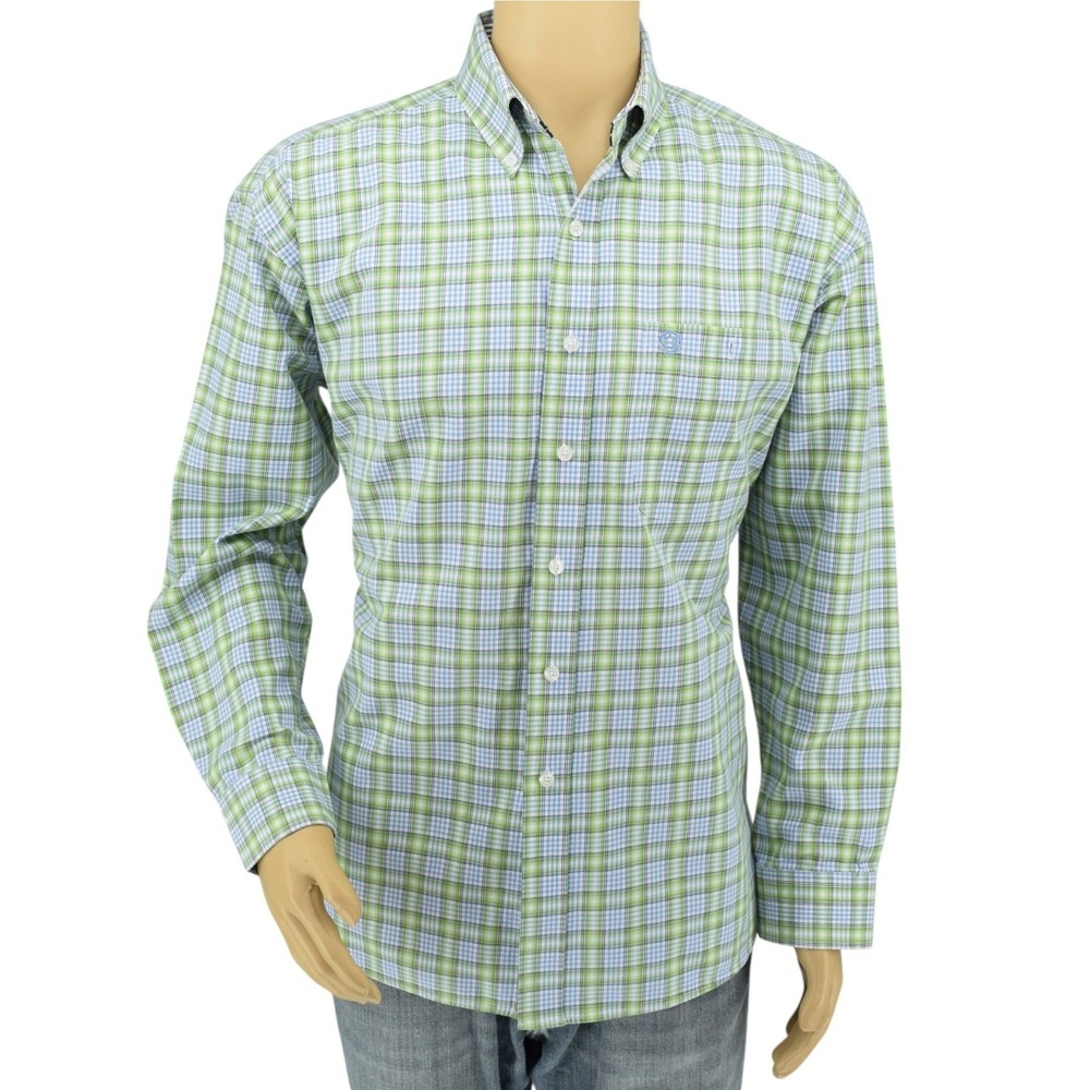 Wrangler George Strait Cowboy Cut Mens L Blue Green Plaid Western Shirt - Picture 2 of 11